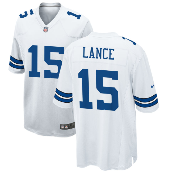 Men's Dallas Cowboys #15 Trey Lance White Stitched Football Game Jersey - Click Image to Close